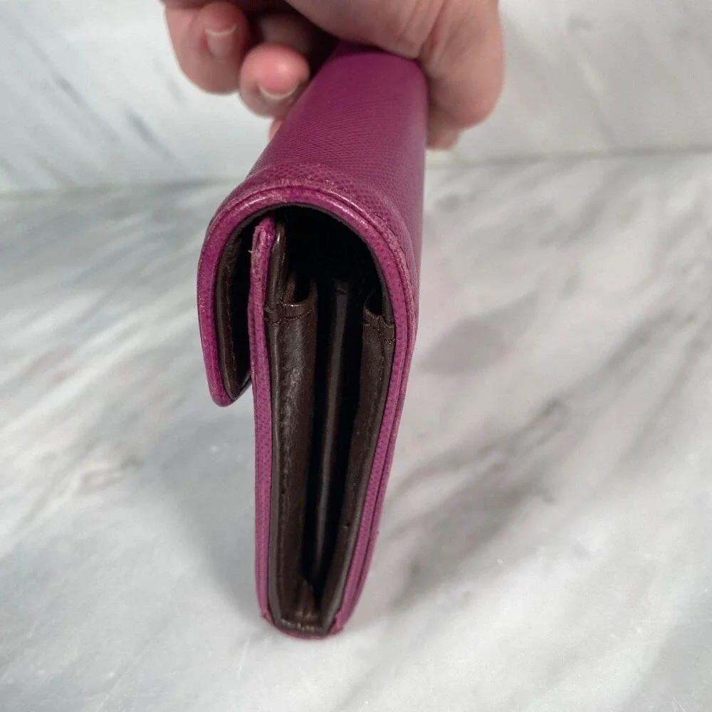 Tory Burch Continental Wallet Leather Zip Around Clutch Plum Purple 7.5x4‎